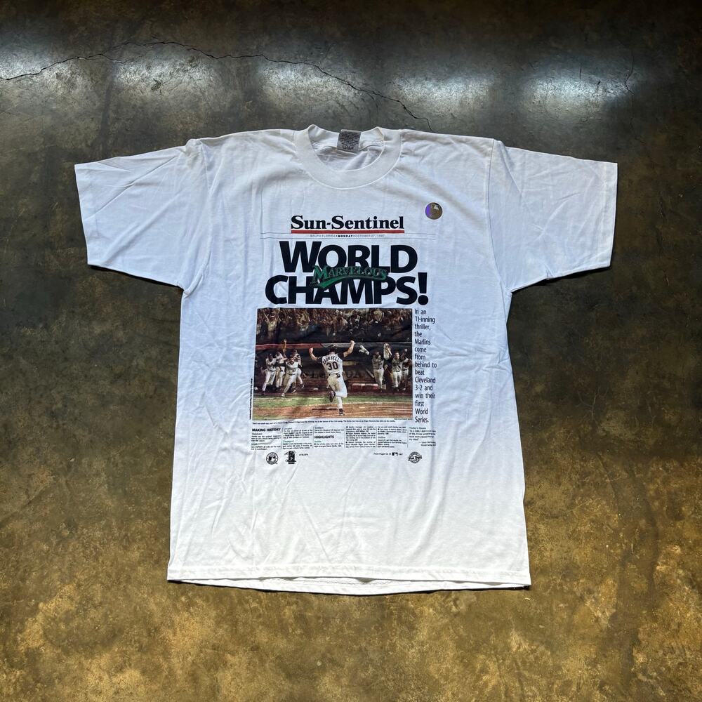 Crazy Vintage Marlins World Champs Newspaper T-shirt